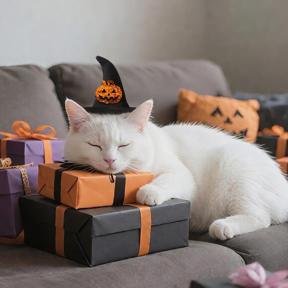 Pet Witch Hat Halloween Costume Black Pumpkin Hat for Cats Small Dogs Medium - Picture 7 of 9